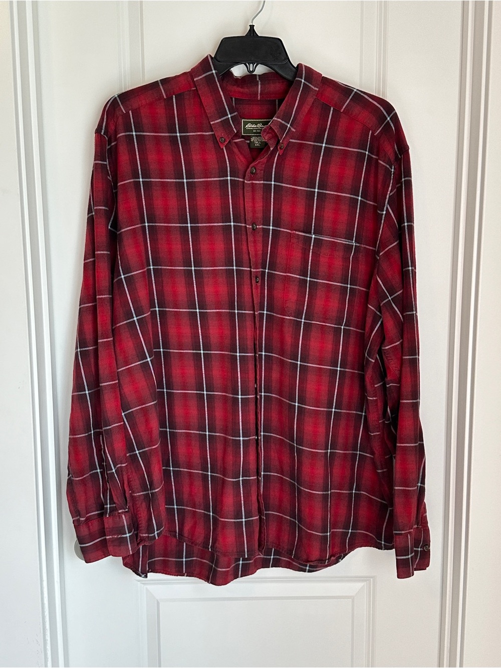 Eddie Bauer Men's 2XLT Red Plaid Button Up Shirt Long Sleeve 100% Cotton
